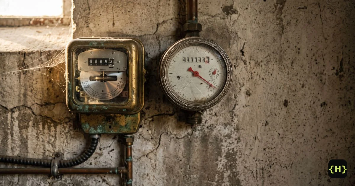 Rows of vintage utility meters on a brick wall, comparing how Cloudways and Kinsta meter and bill WordPress hosting